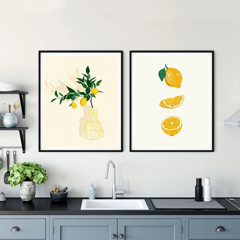 peinture sur toile fruits citron art mural décoration estivale sous les palmiers