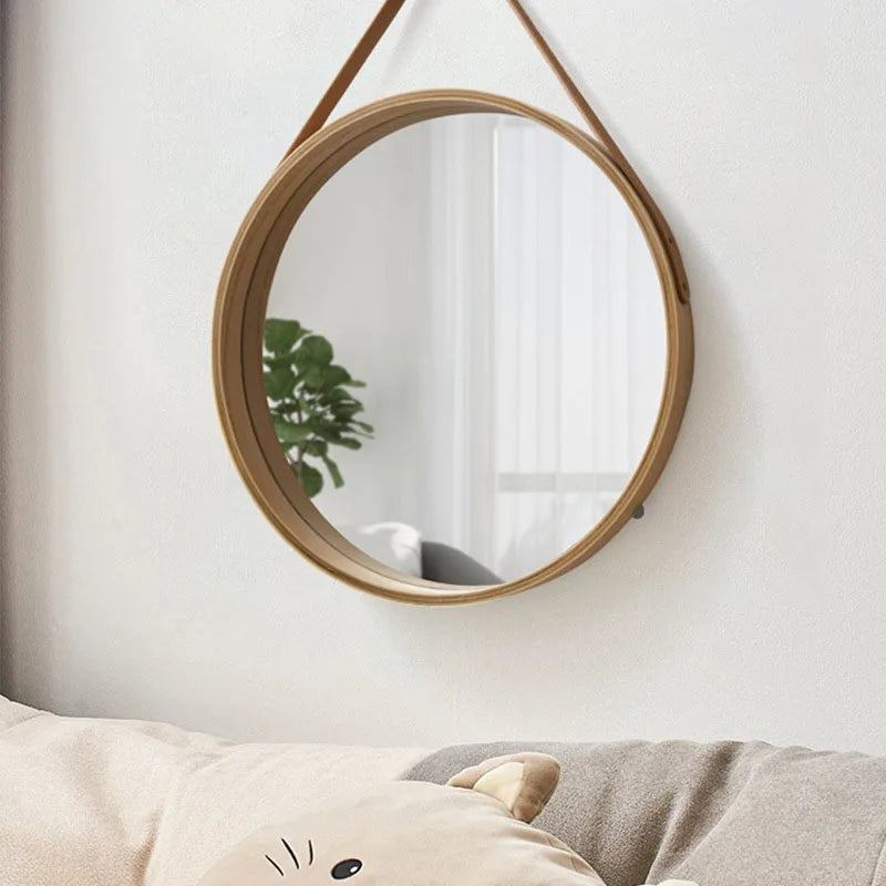 miroir rond mural en bois épais pour maquillage