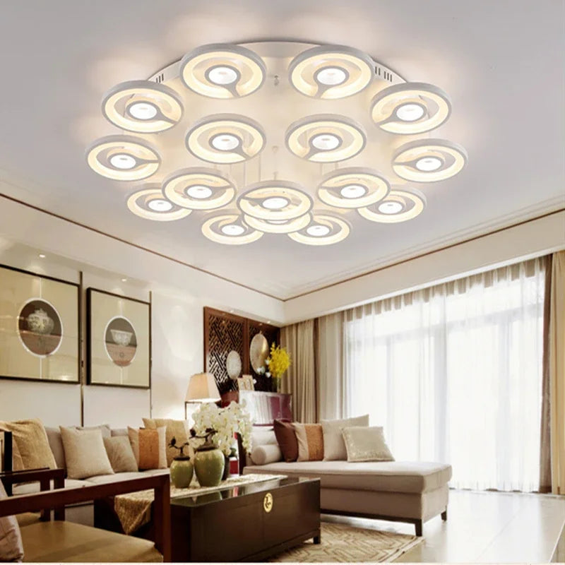 European New Multiple Heads Acrylic Led Ceiling Lamp For Bedroom Dining Room Round Iron Decoration Lighting chandeliers