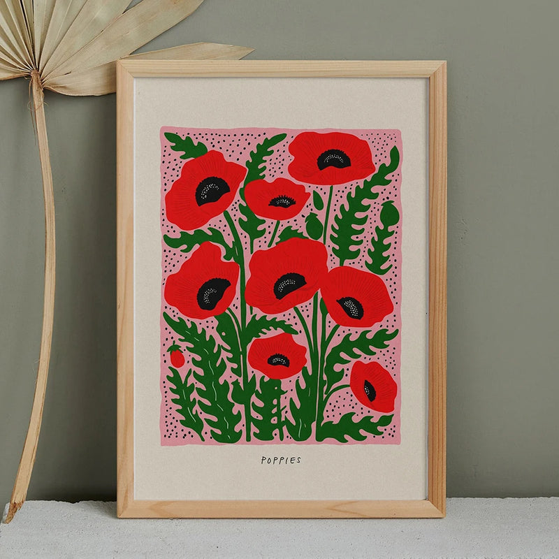 bouquet de fleurs coquelicot art mural abstrait décoration florale