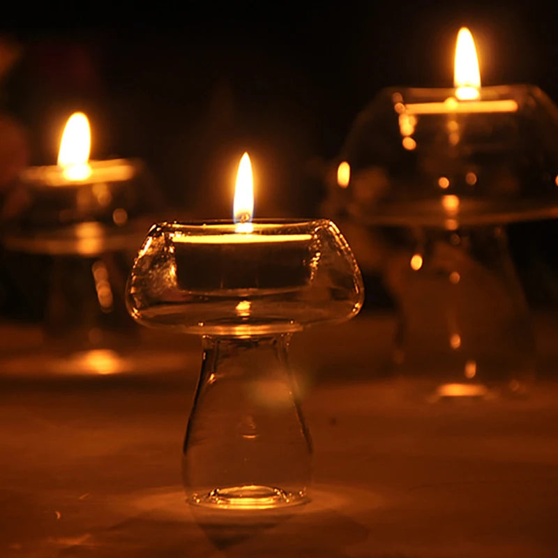 bougeoir champignon en verre nordique pour décoration et fête