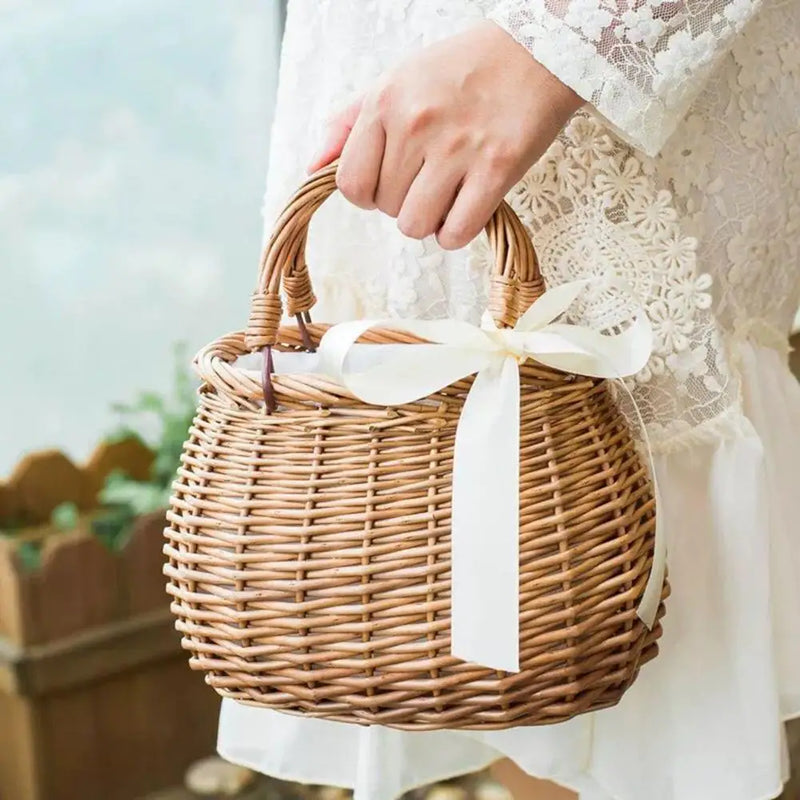 panier à fleurs en osier sac à main en rotin tissé à la main