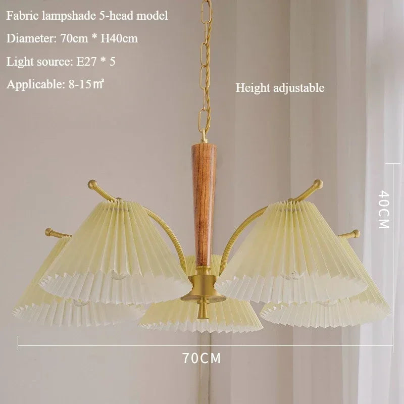 lustre suspendu nordique rétro abat-jour en tissu plissé lampe décorative