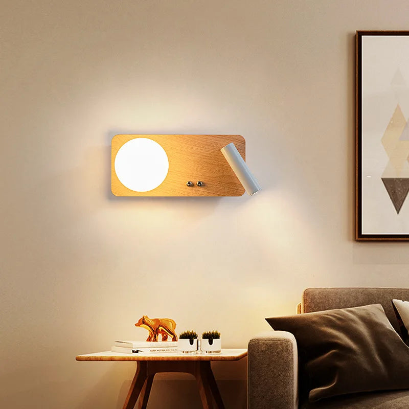 applique murale led en bois massif simple lampe décorative d'étude à haricots magiques