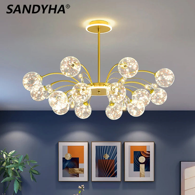 lustre sandyha luxe led en fer avec boules de verre