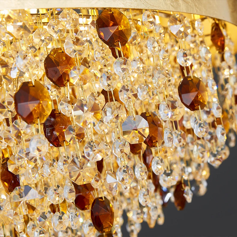 2024 Modern crystal chandelier for living room home decor hanging cristal lamp round gold led light fixture with dimmable