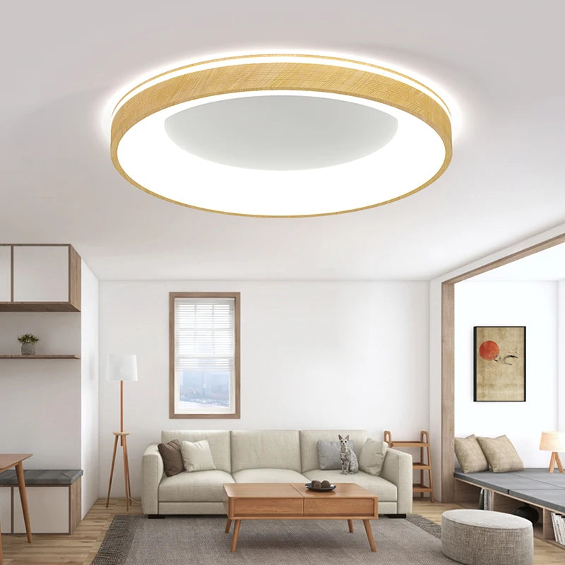 plafonnier led circulaire grain de bois design moderne minimaliste grande taille