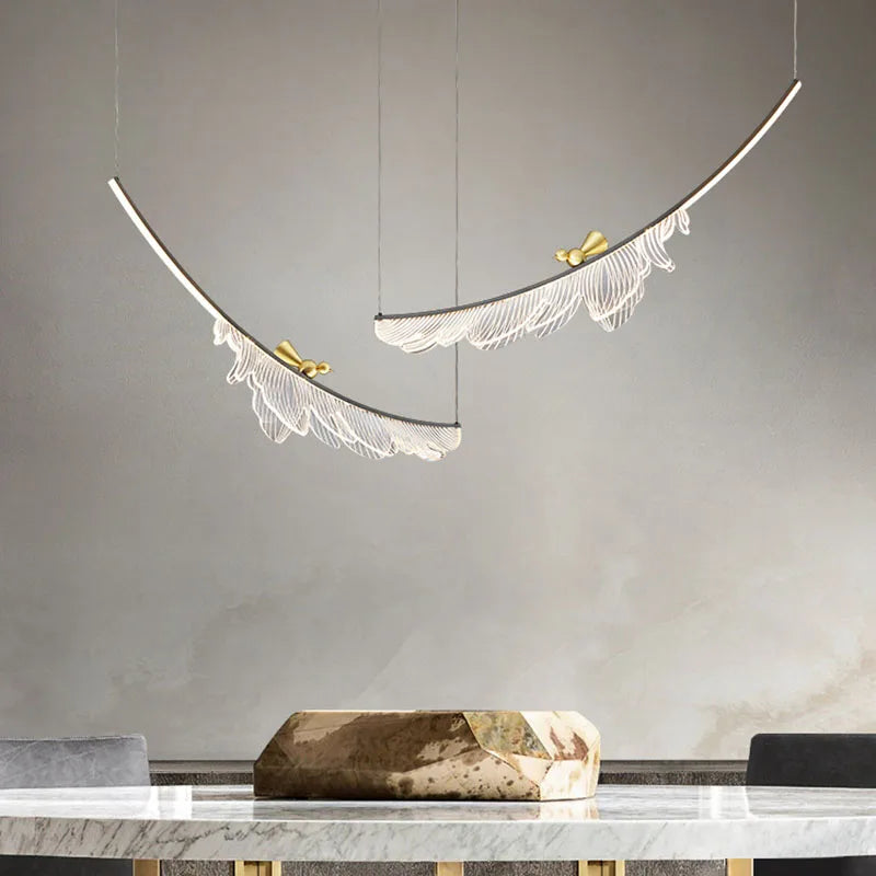 lustre design artistique en plumes et fil métallique ajustable