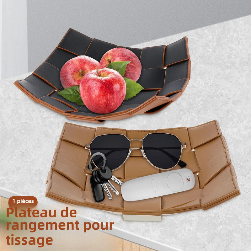 plateau de rangement en cuir pour clés et objets divers