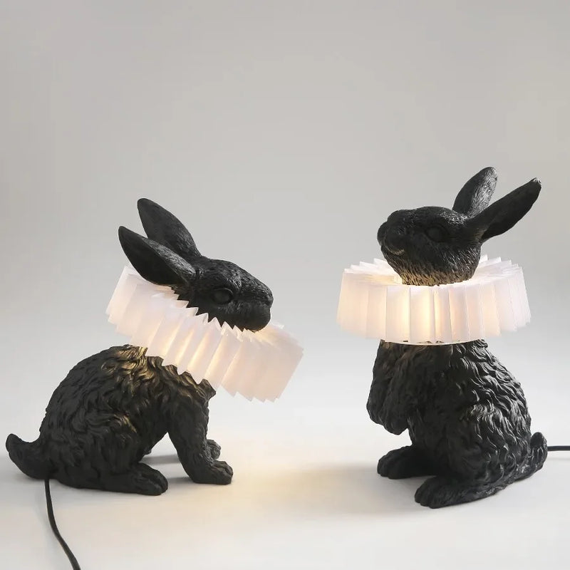 lampe de table créative en résine avec écharpe de lapin décorative