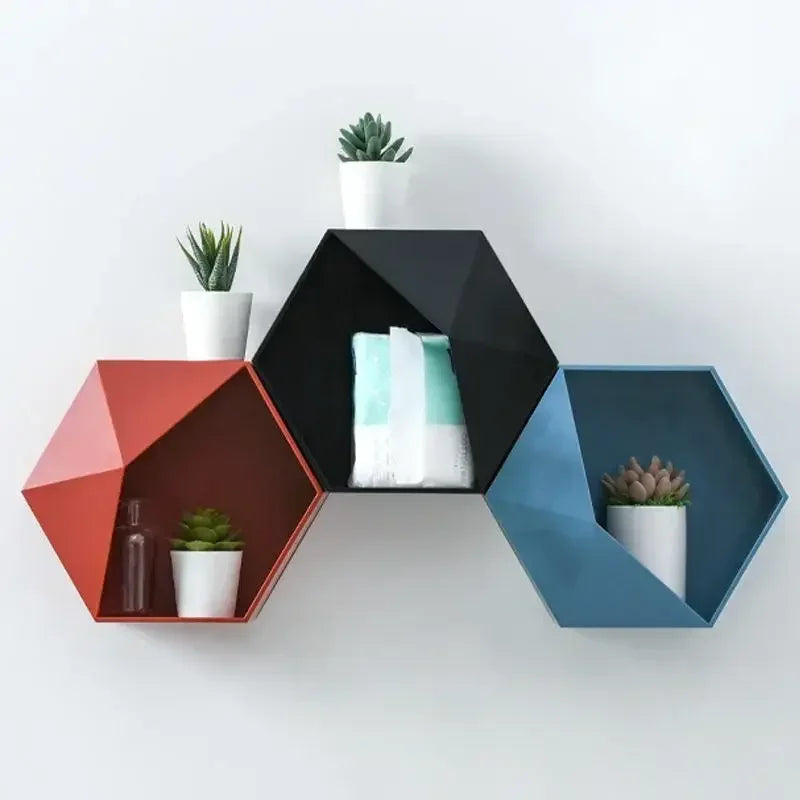 support mural en bois hexagonal pour livres et décorations