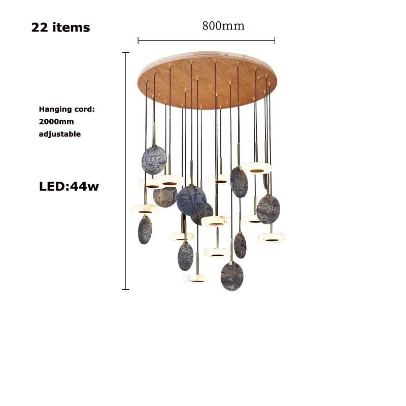 lustre en bois naturel ou marbre doré avec éclairage led