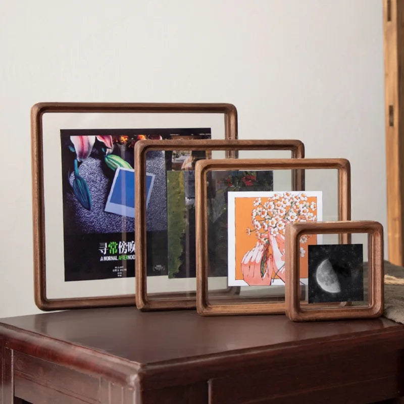 cadre photo double face en bois et verre pour décoration intérieure