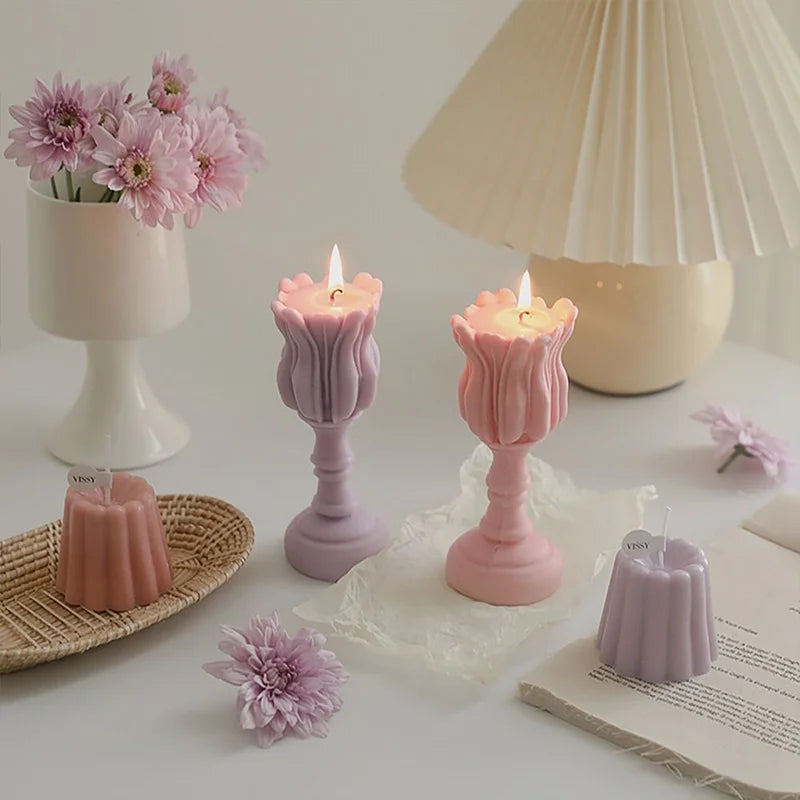 moule en silicone pour bougies diy et chandeliers tulipes créatifs