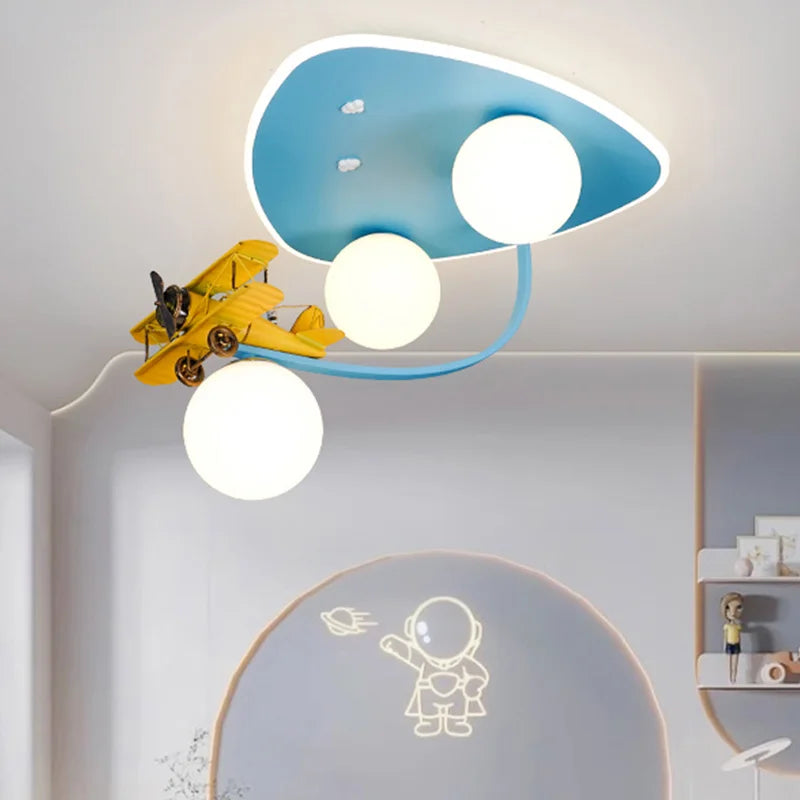 Cartoon Yellow Airplane Ceiling Lamps Children's Room Chandelier Light for Nursery School Kids Girl Boy Bedroom Hanging Lights