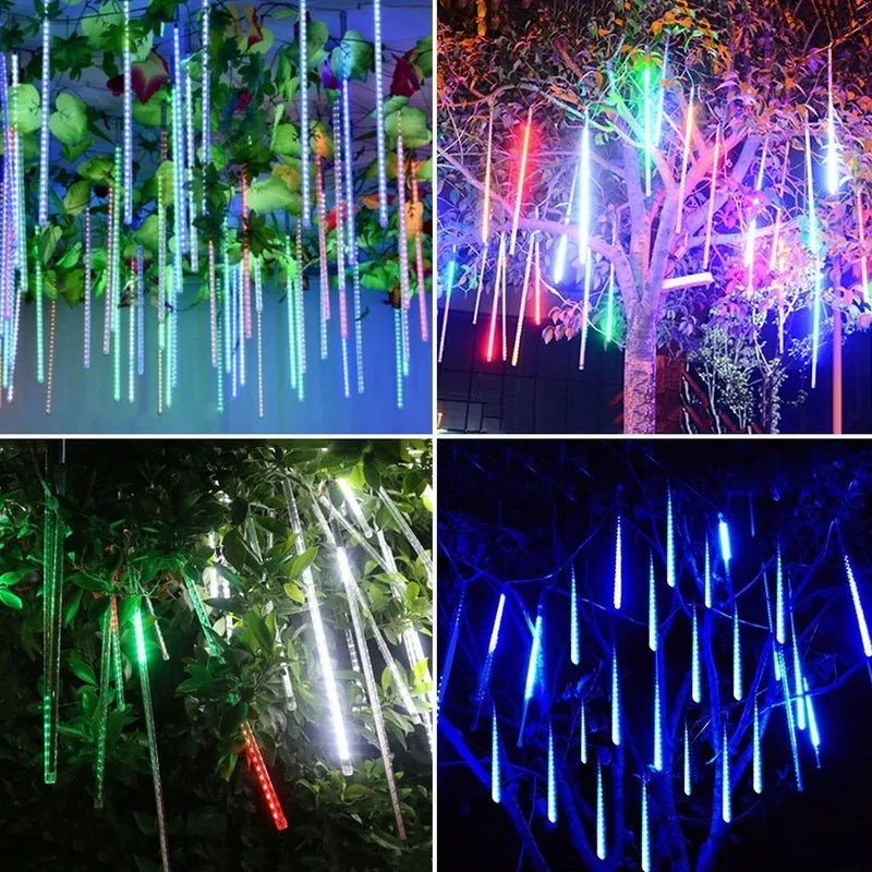 guirlande lumineuse led pluie de météores imperméable pour décoration festive