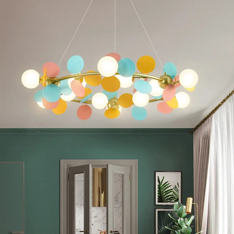 2024Modern Colored Leaf Chandelier LED for Kid’s Bedroom Living Room Diningroom Master Bedroom Bar Hanging Lamp