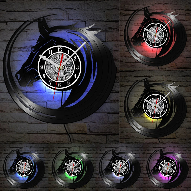 horloge murale vinyle cheval décoration équestre artisanale cadeau unique