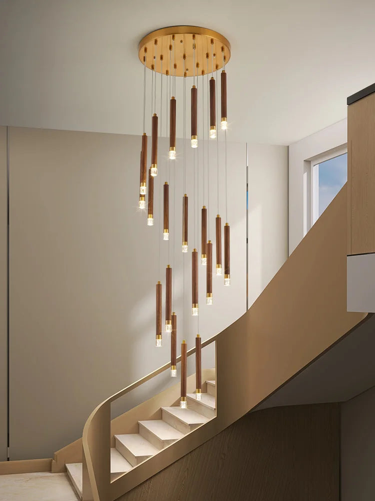 lustre led moderne en noyer pour duplex nordique simple