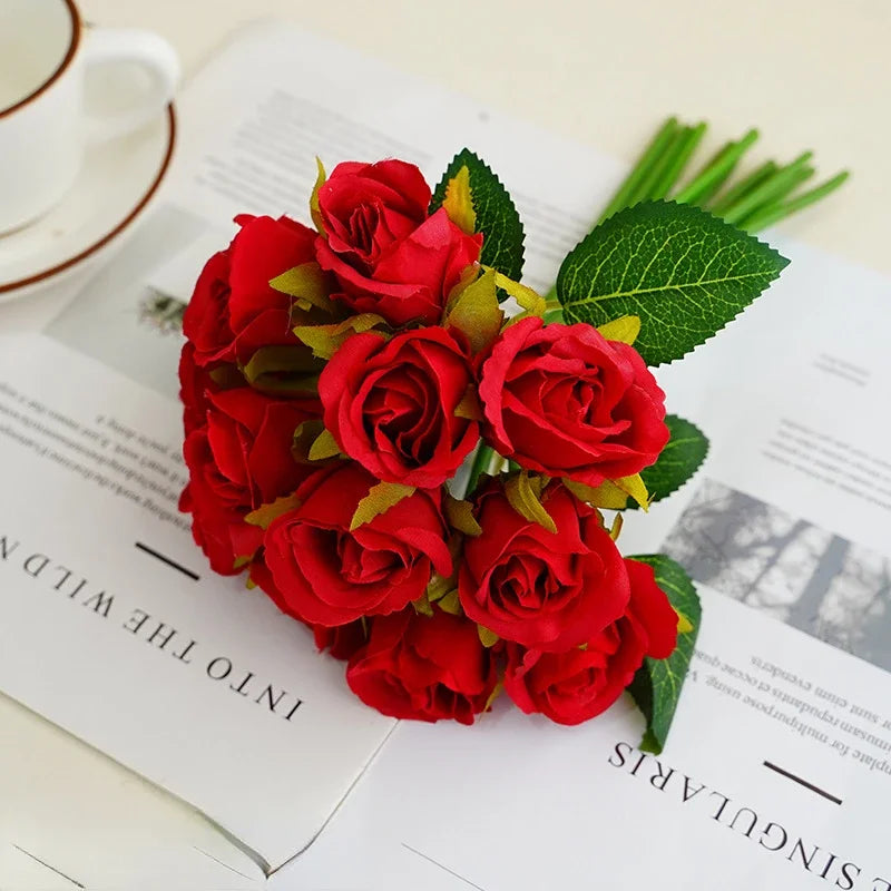 bouquet de roses artificielles en soie décoration florale pour table