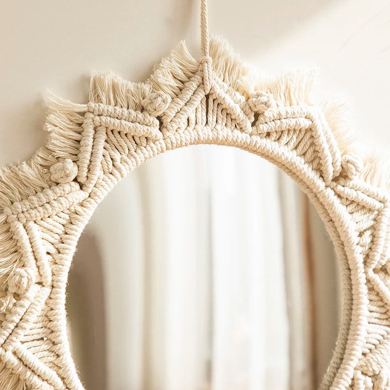 miroir décoratif boho en macramé pour décoration murale artisanale