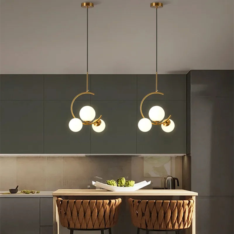 220V 110V Small Chandelier Nordic Round Pendant Light Gold Glass Ball Light for Living Room Dinning Room Kitchen Bedroom