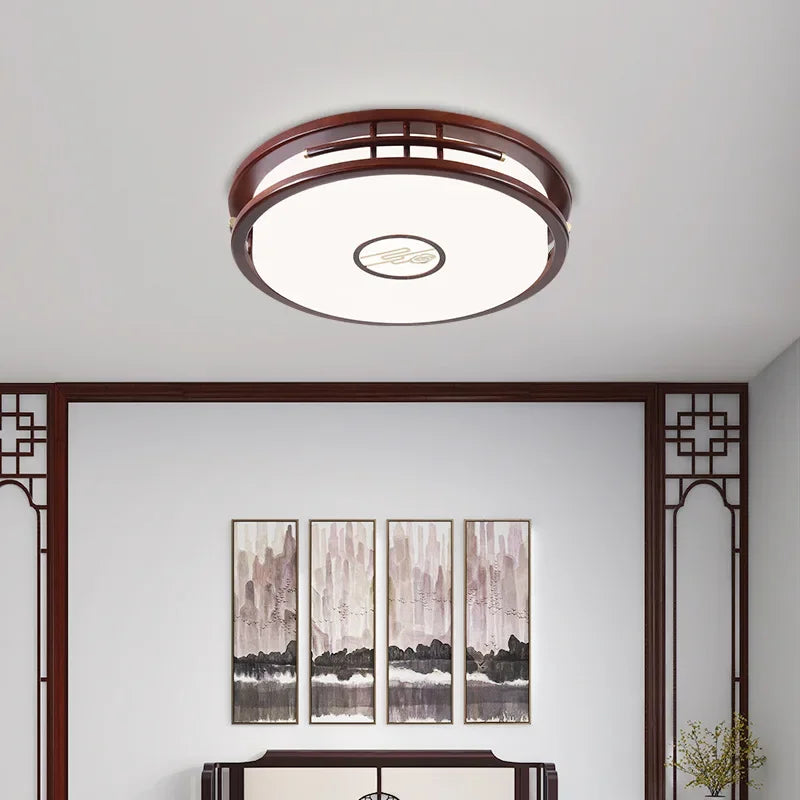 plafonnier moderne en bois massif style chinois avec lampe LED