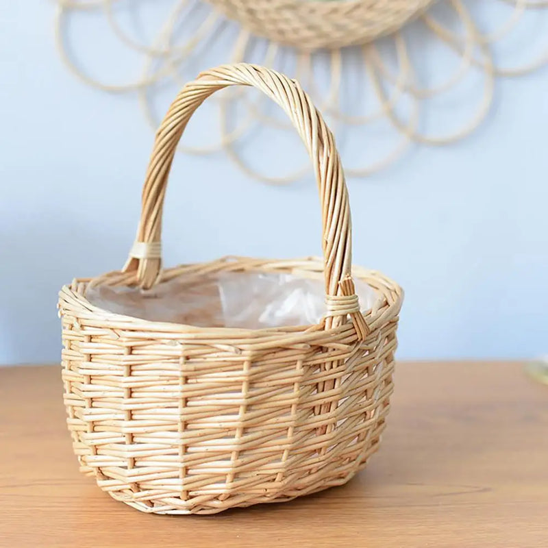 panier de rangement vintage en rotin tissé à la main pour fleurs et aliments