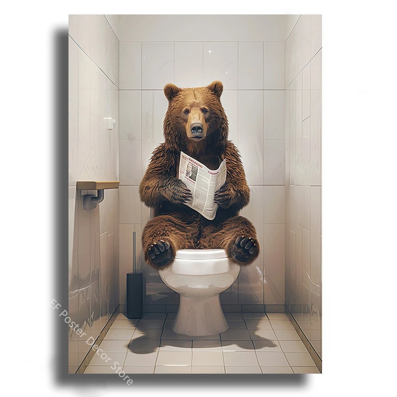 Tableau affiche humoristique d'un animal sur les toilettes