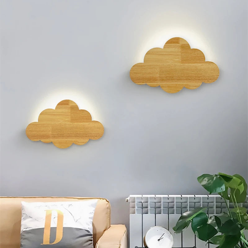 applique murale nuage en chêne naturel pour décoration enfant