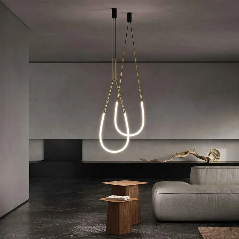 lustre moderne en bambou fer et silicone avec lumières led