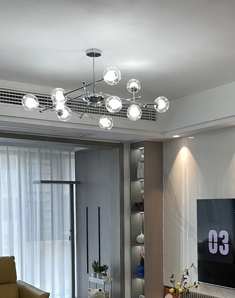 2024 Glass Chandelier Chrome Magic Bean Lights for  Living Room Pendant Lamp Bedroom Dining Room Ceiling Hanging Lamp