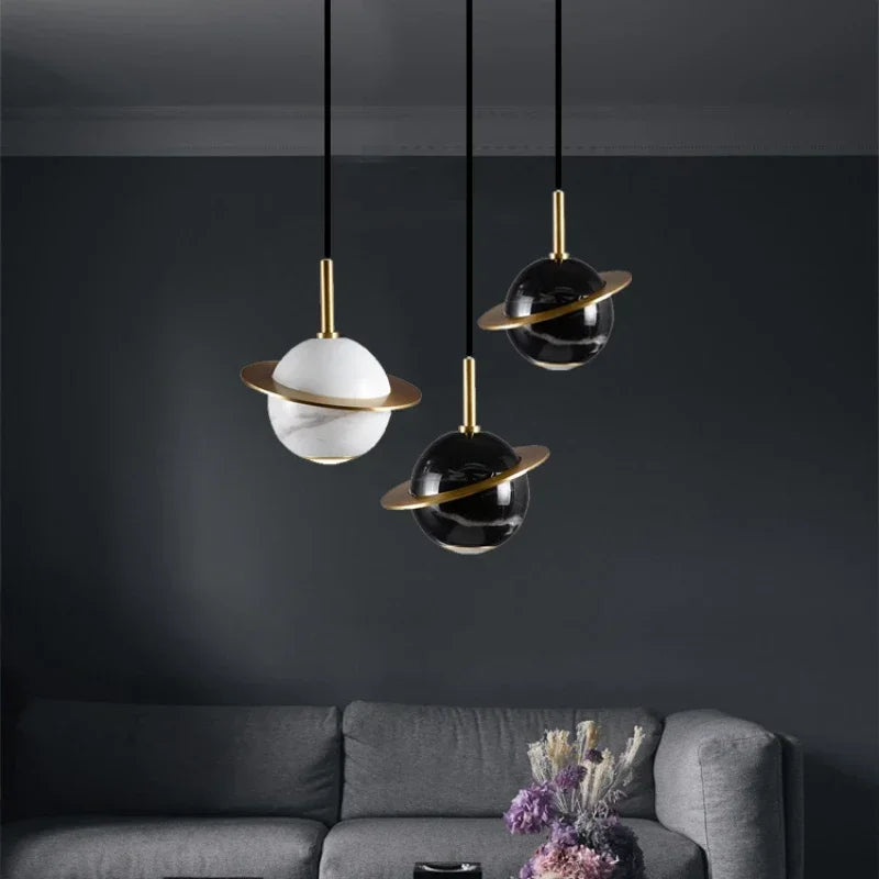 lustre circulaire en marbre naturel style nordique pour bars et restaurants