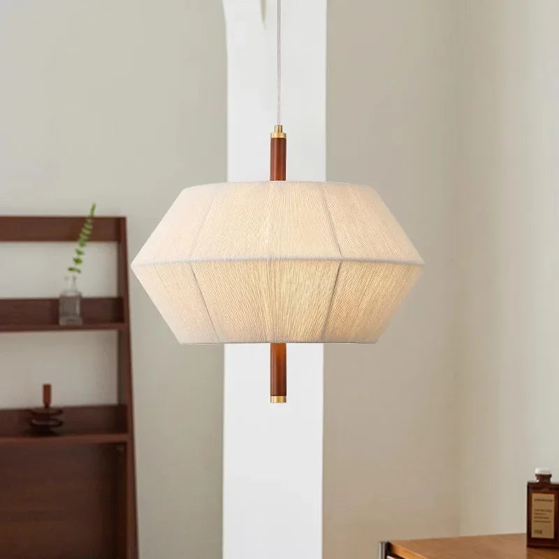 lustre rétro en tissu tissé en bois massif éclairage moderne intérieur