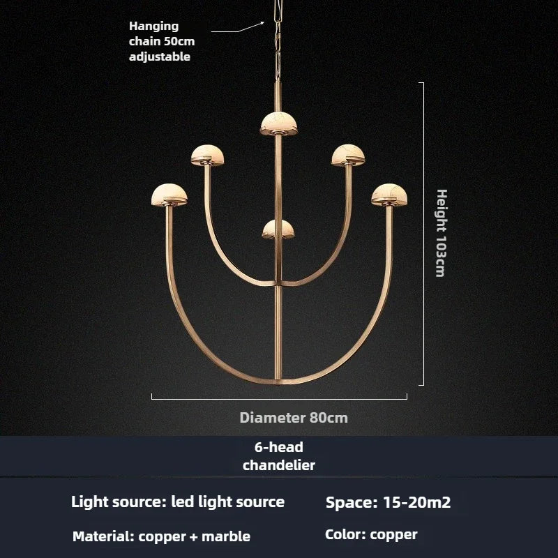 lustre en marbre naturel espagnol style rétro en cuivre et led