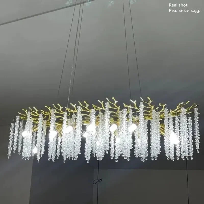 lustre à pampilles en cristal pour éclairage intérieur à LED