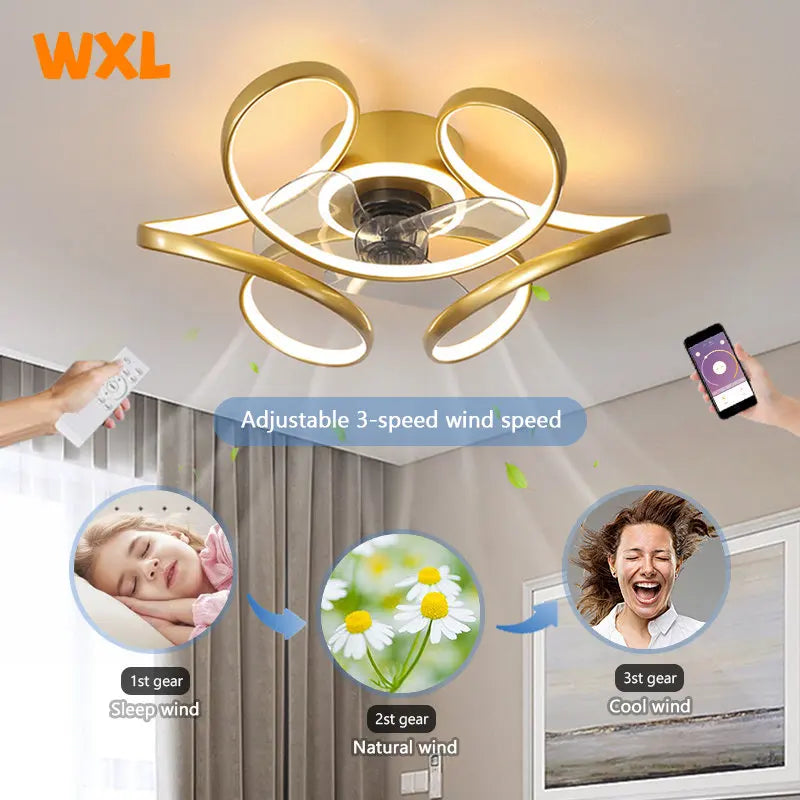 lampe à led moderne avec ventilateur de plafond et télécommande