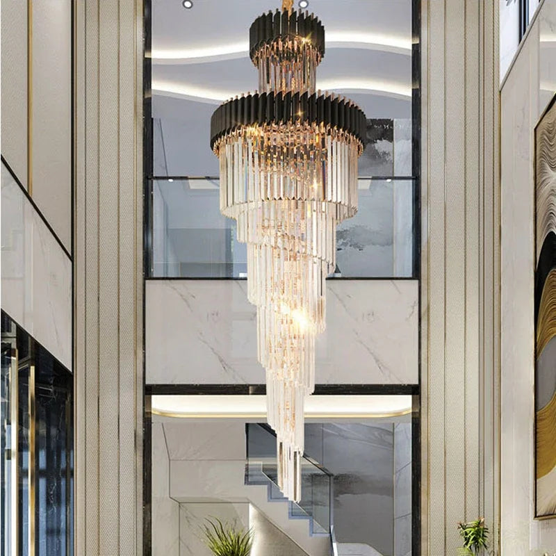 lustre led spirale luxe suspension cristal pour hauts plafonds