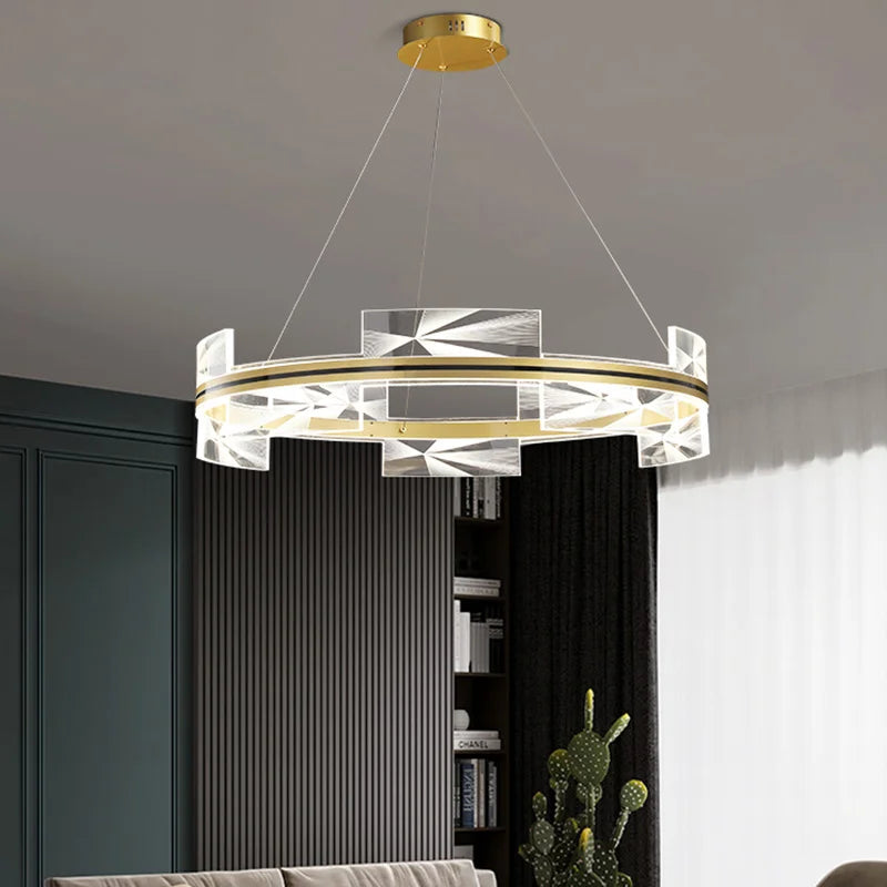 lustre moderne créatif design géométrique avec cercle doré