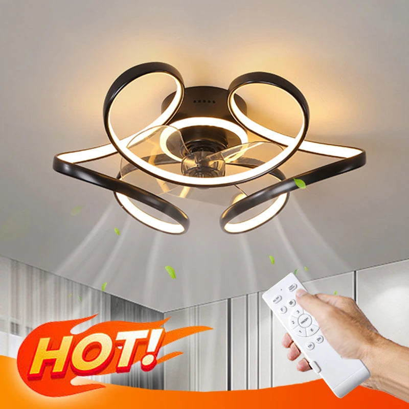 lampe à led moderne avec ventilateur de plafond et télécommande