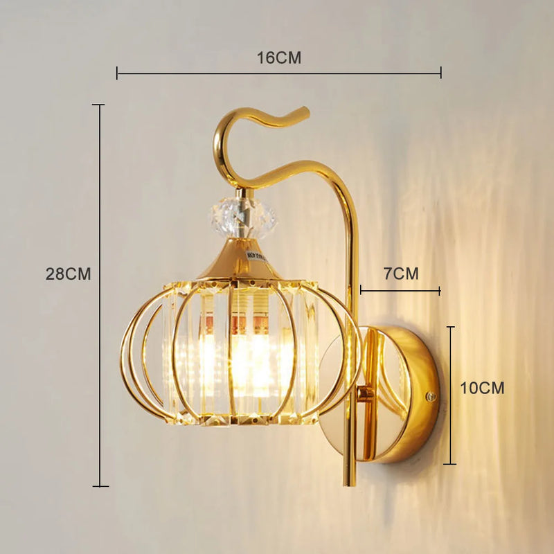 Glass wall lamp, iron art bedside lamp, simple accessories of living room, bedroom and dining room, E27 lamp