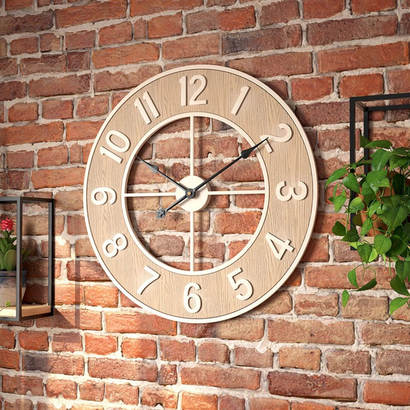 horloge murale silencieuse en grain de bois pour décoration intérieure