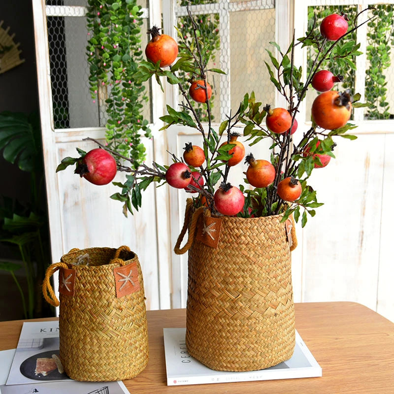 panier de rangement en jonc de mer naturel pour décorations variées