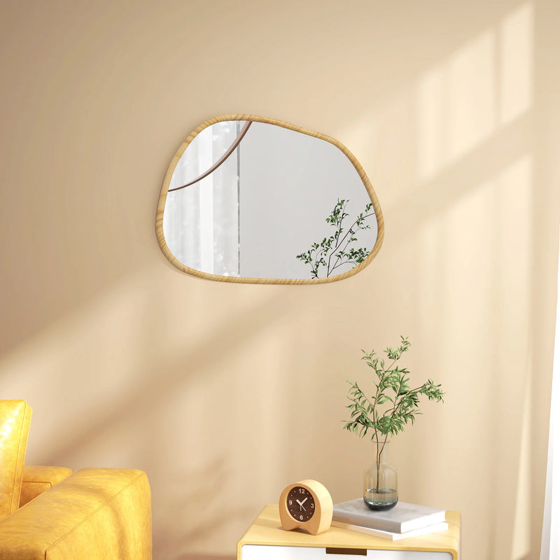 miroir mural homcom forme irrégulière avec cadre en bois naturel