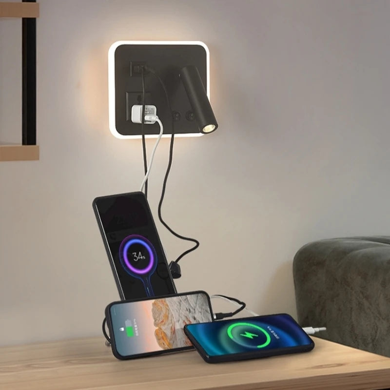 lampe de chevet murale led avec port usb et interrupteur rotatif