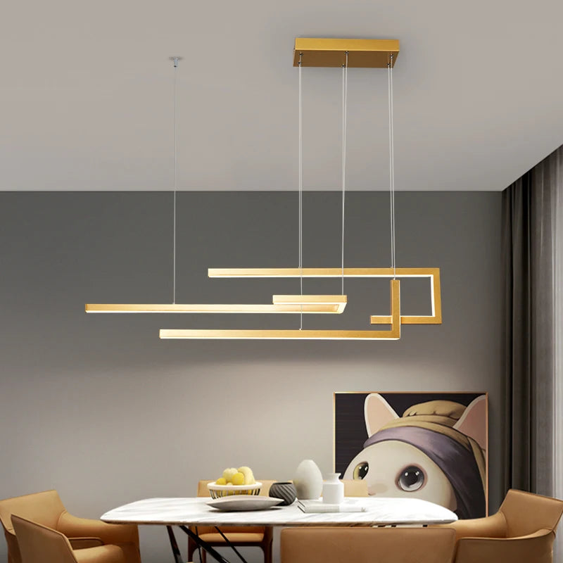 Nordic minimalist LED chandeliers, kitchen and restaurant chandeliers, modern rectangular decorative indoor lighting fixtures