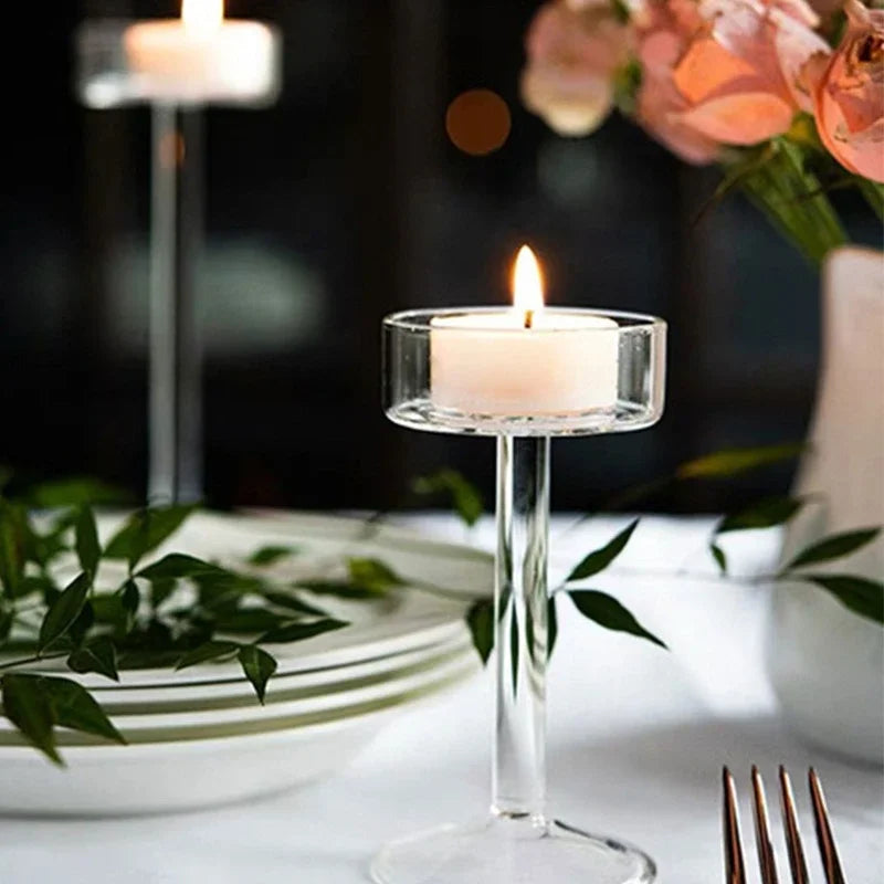 grand bougeoir en verre pour décoration de mariage et fête romantique