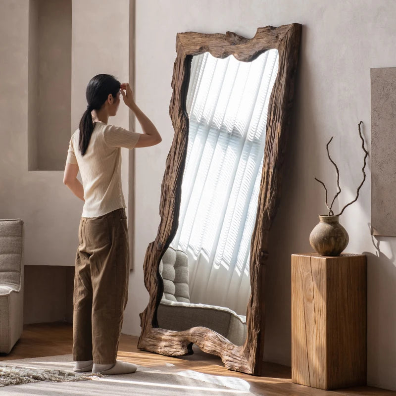 miroir moderne de luxe sur pied en bois décoratif pour la maison