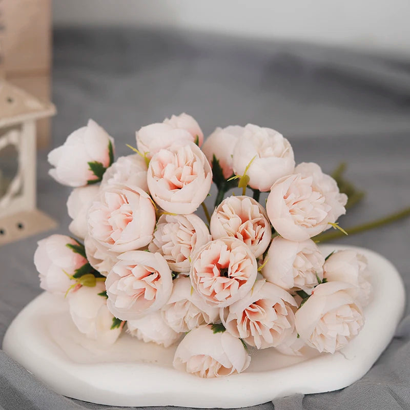 bouquet de 27 roses et pivoines artificielles en soie décoratives