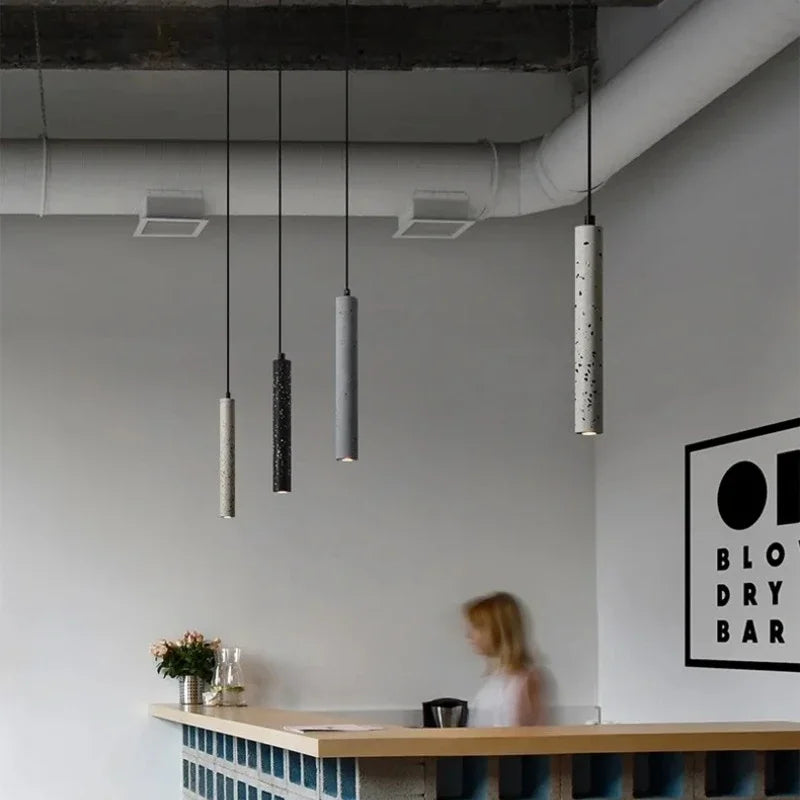 Suspension tube terrazzo bar style industriel tête unique minimaliste